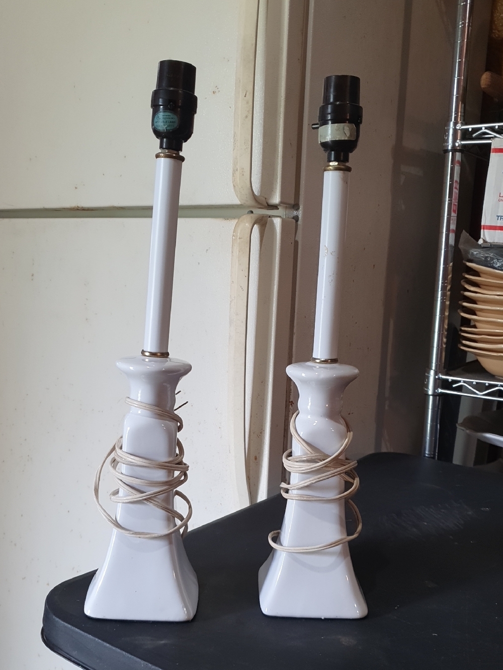 Ceramic White Table Lamp Pair with Glossy Finish